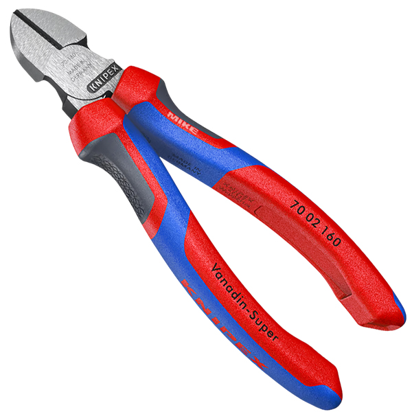 Kìm cắt cạnh 160mm Knipex 70 02 160, cắt đến Ø4mm. Cán đa màu, đầu Phủ đen