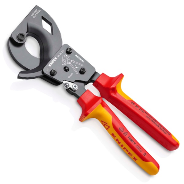 Kéo cắt cáp Knipex 95 36 250 ăn khớp nhông, cáp Cu-Al Ø32mm