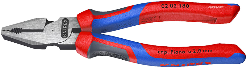 Kìm răng đa năng Knipex 02 02 180, cán nhựa đa thành phần, đầu kìm mạ đen