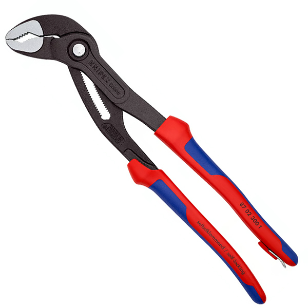Kìm mỏ quạ Knipex Cobra® 87 02 300 T dài 300mm, phủ đen chống gỉ, tay cầm nhựa đa thành phần có móc chống rơi, kẹp Ø70mm, kẹp ốc 60mm, có 30 nấc chỉnh.